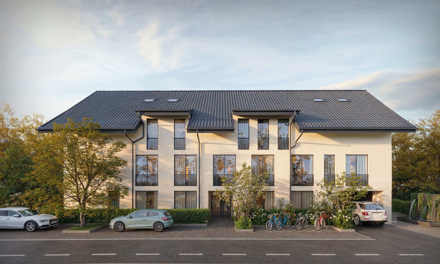 Architektur, Mehrfamilienhaus mit Garten
