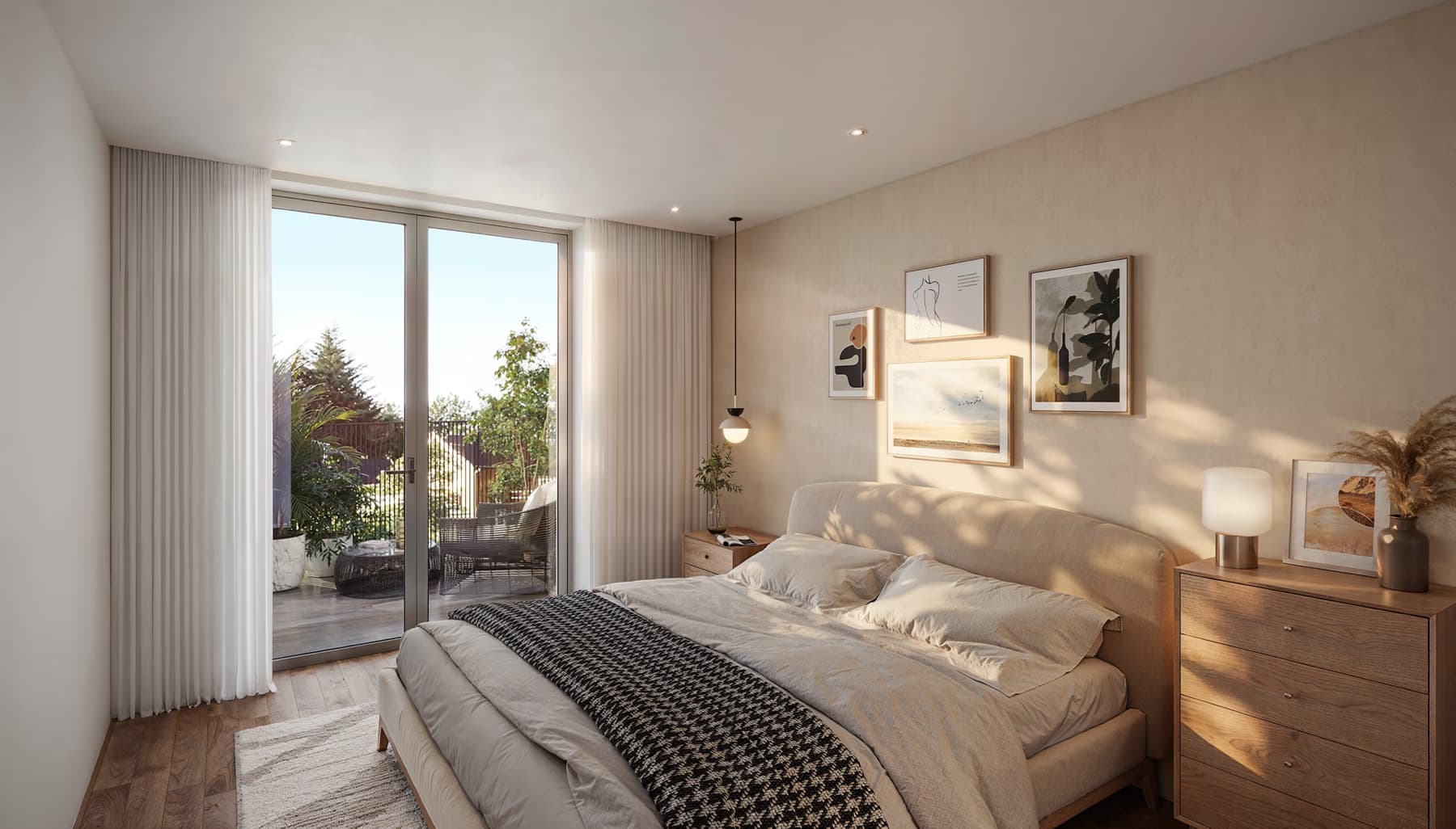 Architektur, Schlafzimmer mit Balkonzugang