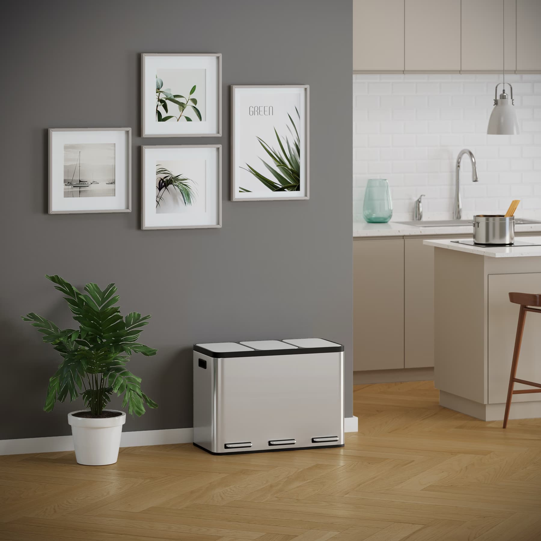 3D-Raumszene, Wohnzimmer mit grüner Wand