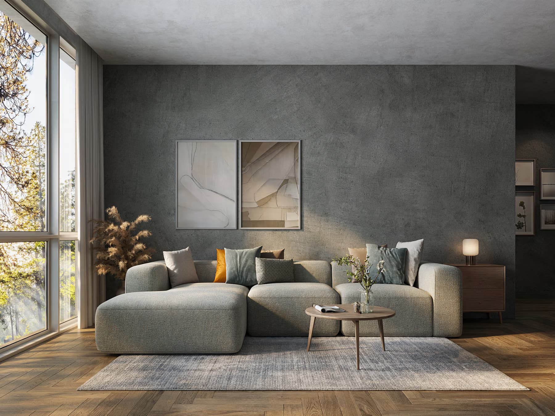 Dasselbe Sofa im eingerichteten Wohnzimmer